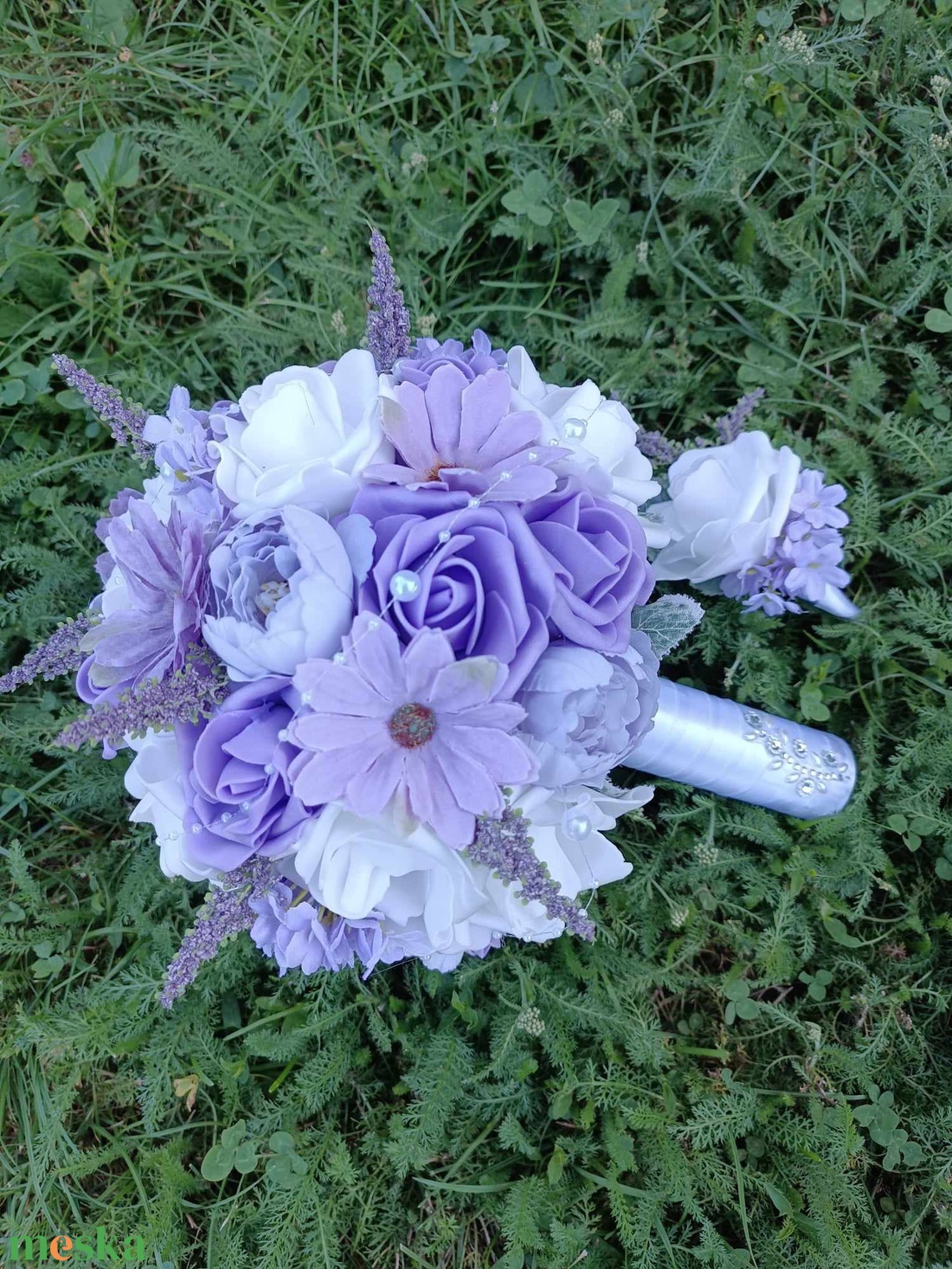 Menyasszonyi csokor, lila fehér  - esküvő - menyasszonyi- és dobócsokor - Meska.hu