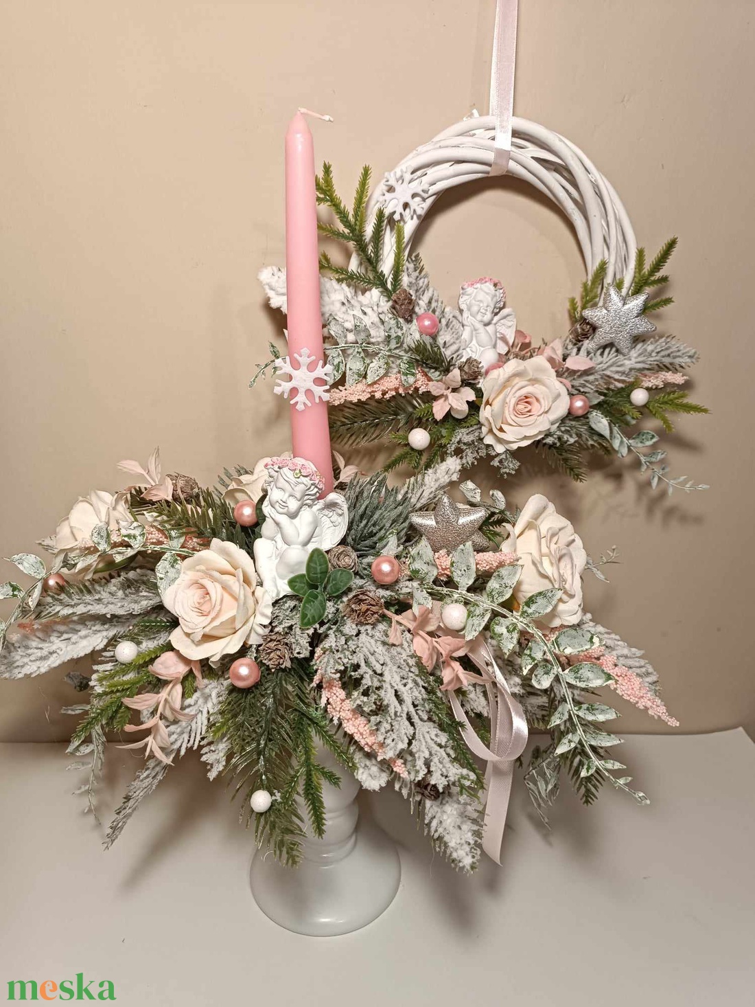 Angyali üzenet, karácsonyi asztaldísz és kopogtató - karácsony - karácsonyi lakásdekoráció - karácsonyi ajtódíszek - Meska.hu