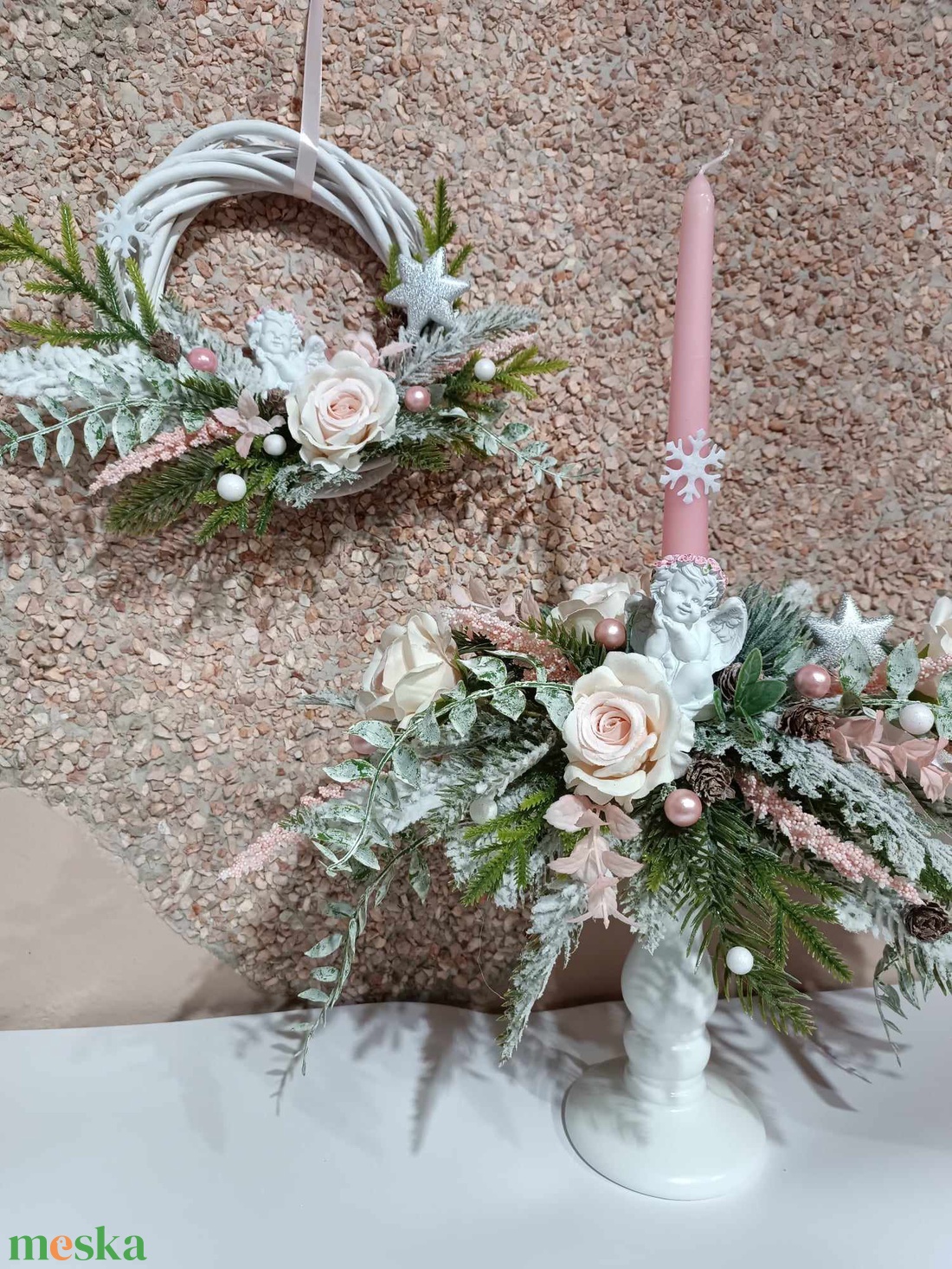 Angyali üzenet, karácsonyi asztaldísz és kopogtató - karácsony - karácsonyi lakásdekoráció - karácsonyi ajtódíszek - Meska.hu