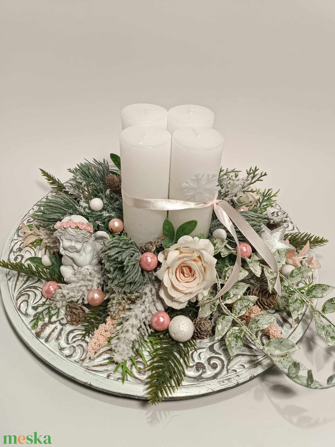 Angyali üzenet adventi asztaldísz, adventi koszorú - karácsony - adventi díszek - adventi asztaldísz - Meska.hu