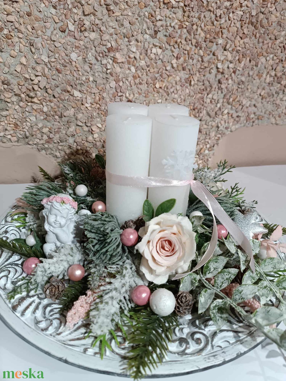 Angyali üzenet adventi asztaldísz, adventi koszorú - karácsony - adventi díszek - adventi asztaldísz - Meska.hu