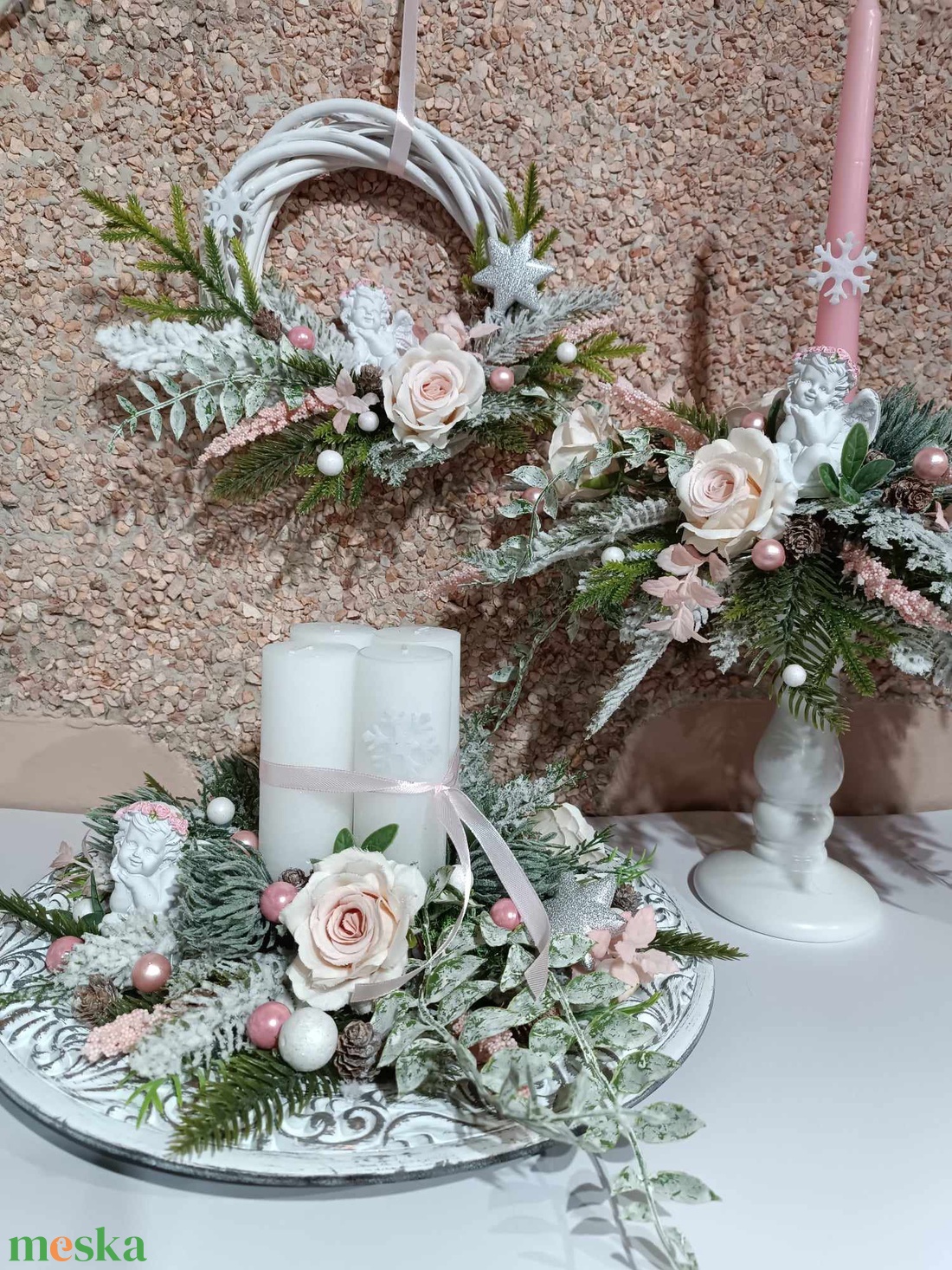 Angyali üzenet adventi asztaldísz, adventi koszorú - karácsony - adventi díszek - adventi asztaldísz - Meska.hu