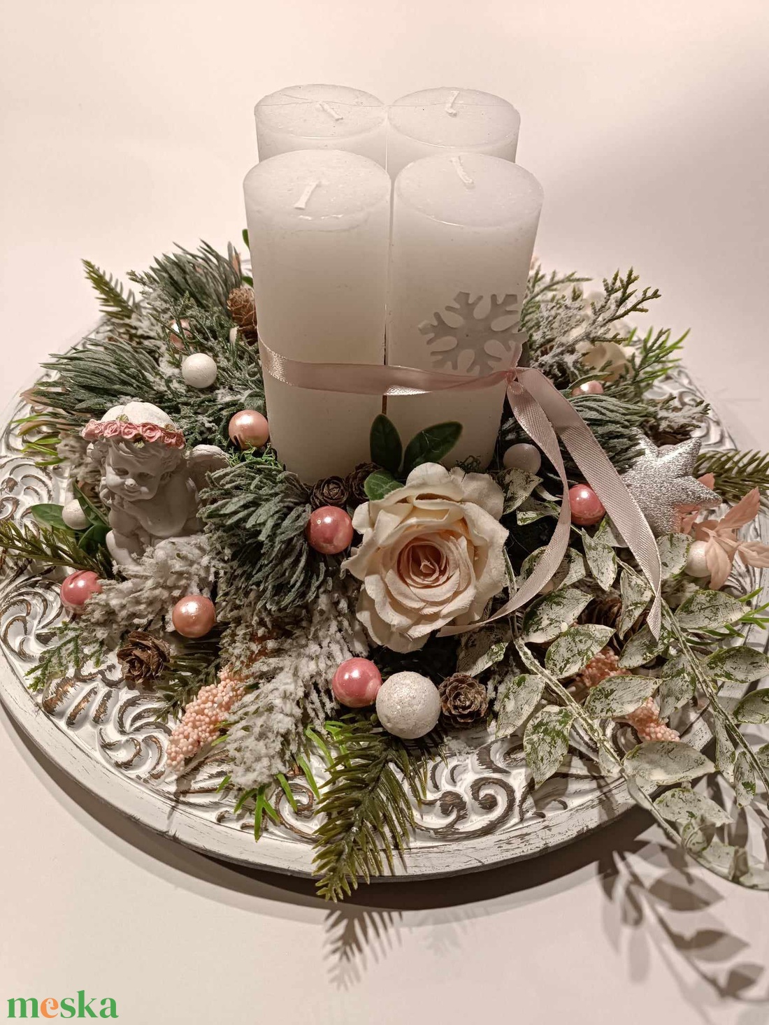Angyali üzenet adventi asztaldísz, adventi koszorú - karácsony - adventi díszek - adventi asztaldísz - Meska.hu