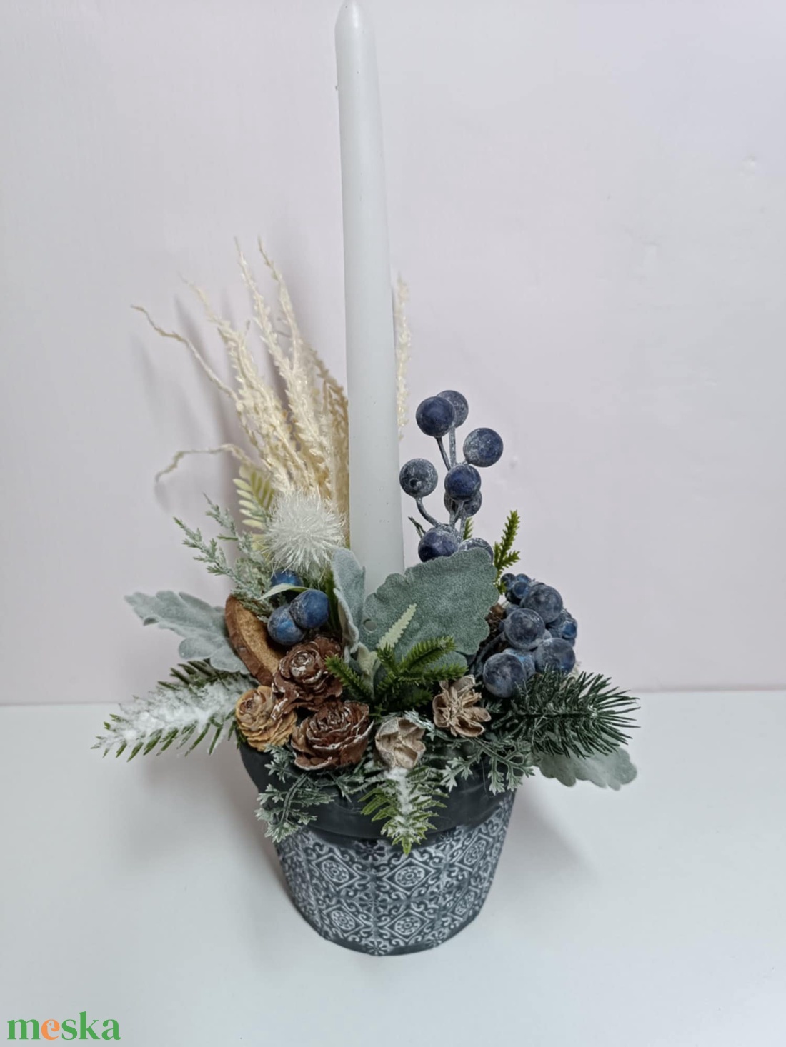  Kökény, karácsonyi asztaldísz gyertyával - karácsony - adventi díszek - adventi asztaldísz - Meska.hu