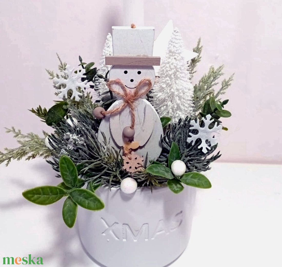 Hóember karácsonyi asztaldísz gyertyával - karácsony - adventi díszek - adventi asztaldísz - Meska.hu