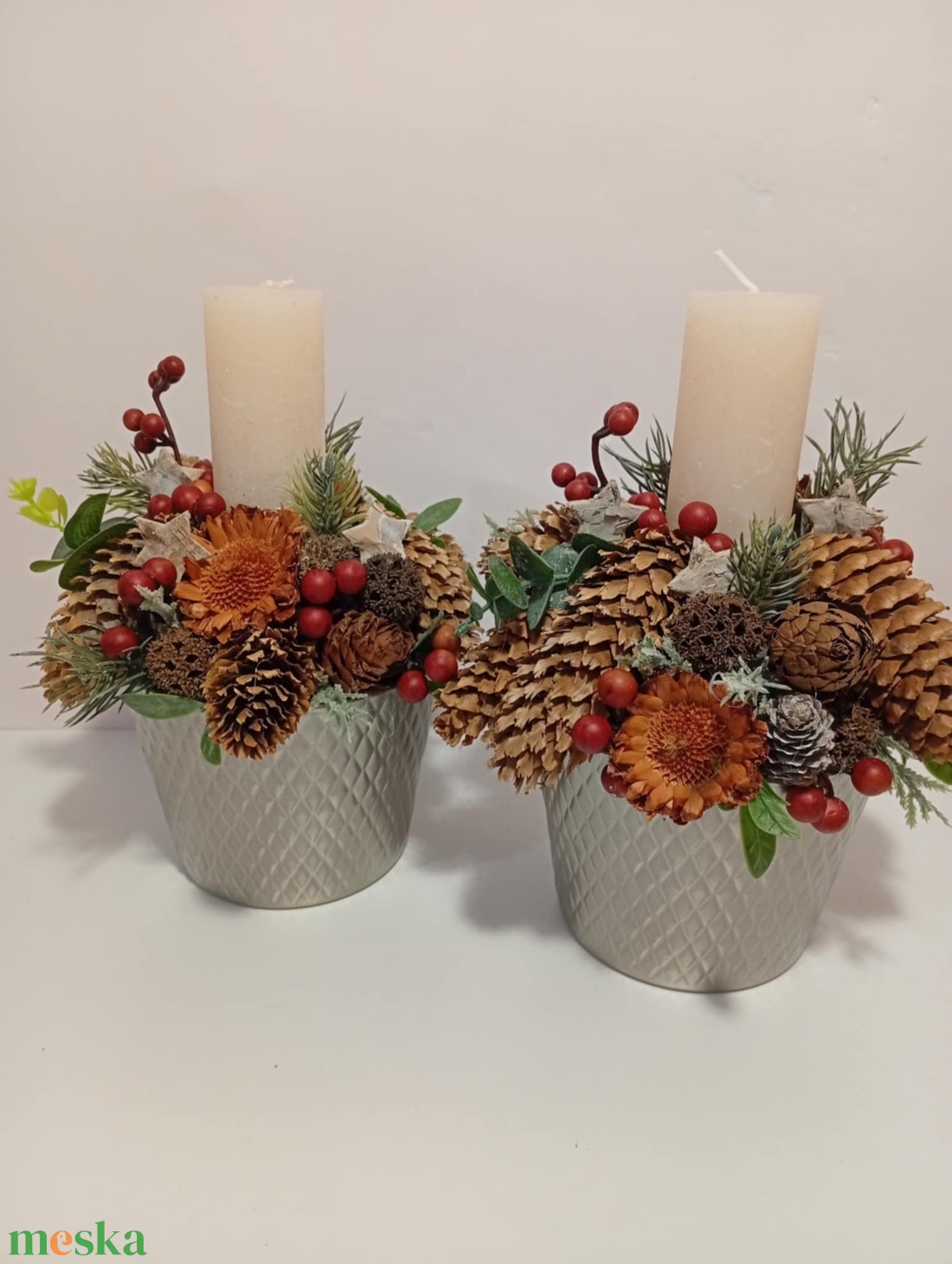 Tobozok, 2 db asztaldísz gyertyával - karácsony - adventi díszek - adventi asztaldísz - Meska.hu