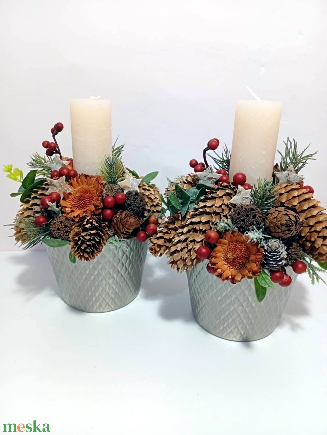 Tobozok, 2 db asztaldísz gyertyával - karácsony - adventi díszek - adventi asztaldísz - Meska.hu