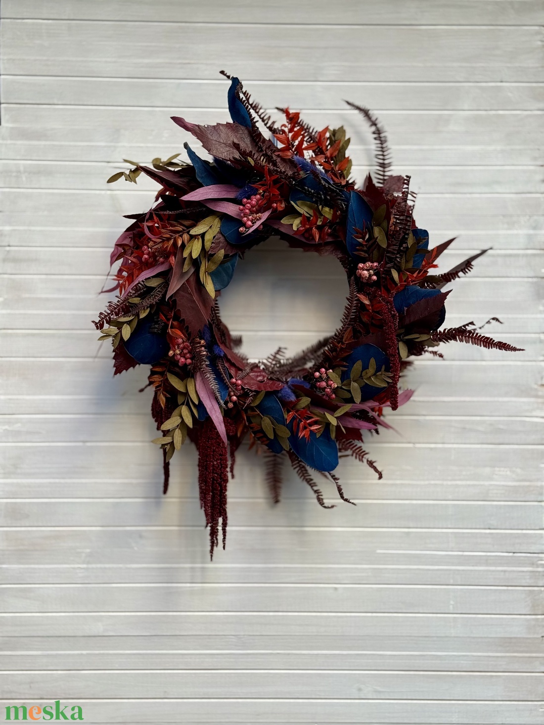 Bordó-Kék Koszorú - otthon & életmód - dekoráció - virágdísz és tartó - koszorú - Meska.hu