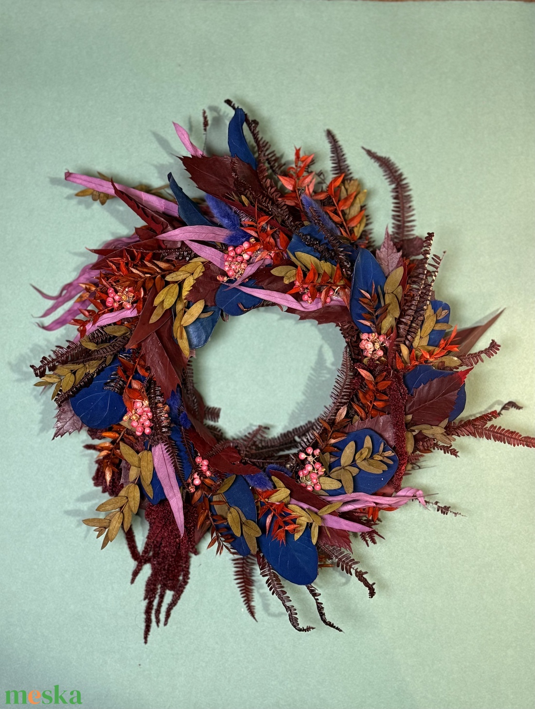 Bordó-Kék Koszorú - otthon & életmód - dekoráció - virágdísz és tartó - koszorú - Meska.hu