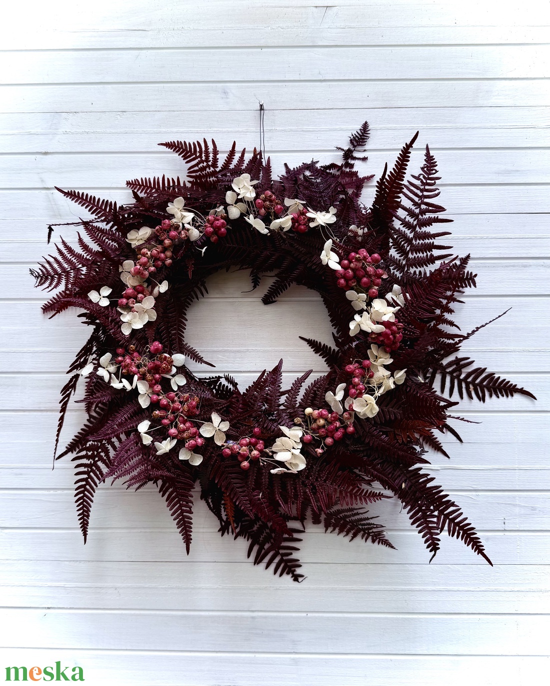 Bordó páfrány koszorú - otthon & életmód - dekoráció - virágdísz és tartó - koszorú - Meska.hu