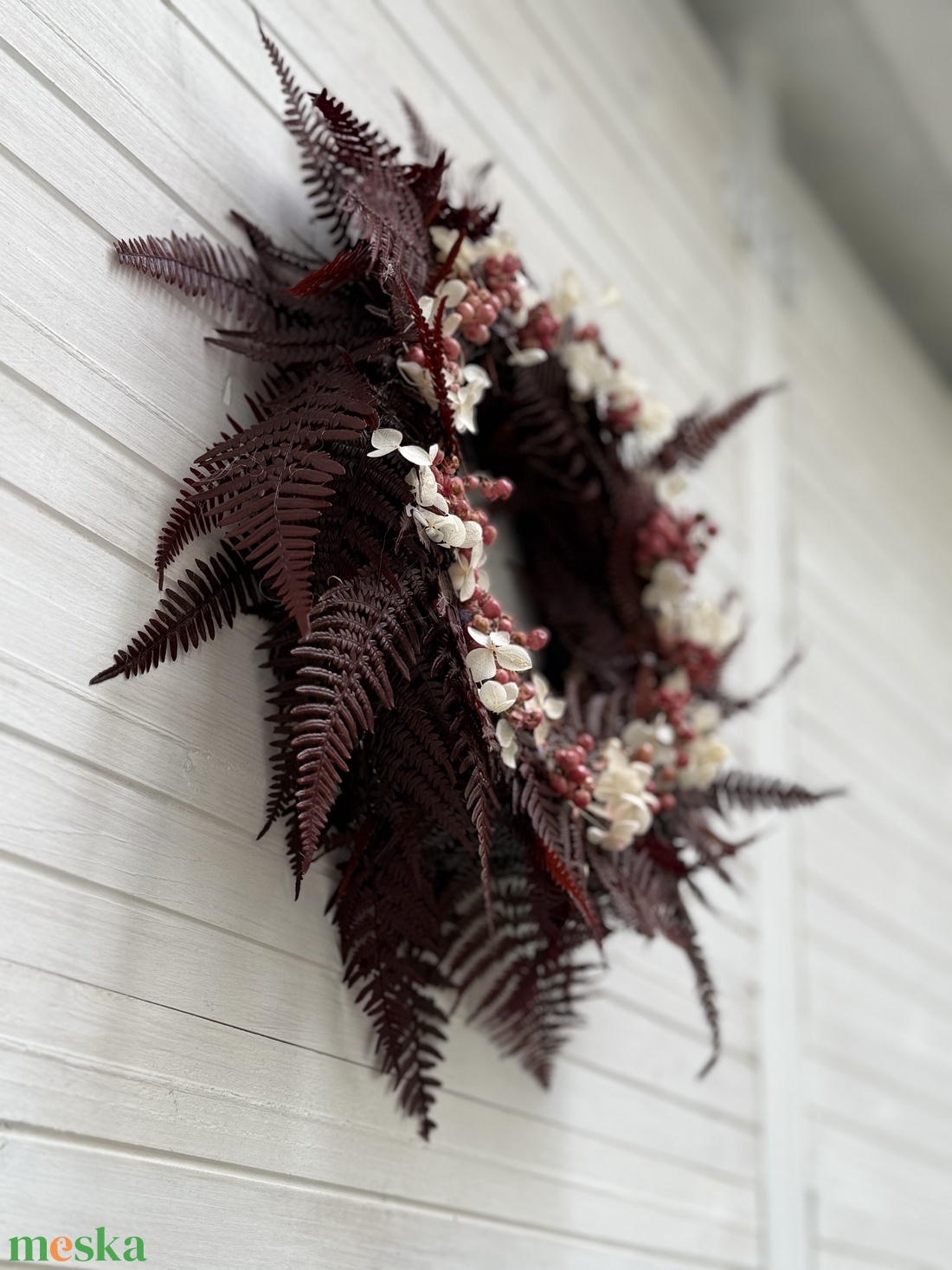 Bordó páfrány koszorú - otthon & életmód - dekoráció - virágdísz és tartó - koszorú - Meska.hu