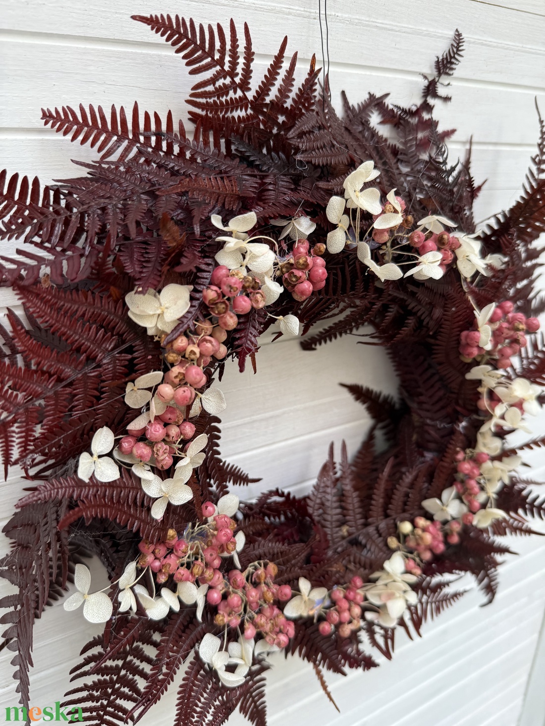 Bordó páfrány koszorú - otthon & életmód - dekoráció - virágdísz és tartó - koszorú - Meska.hu