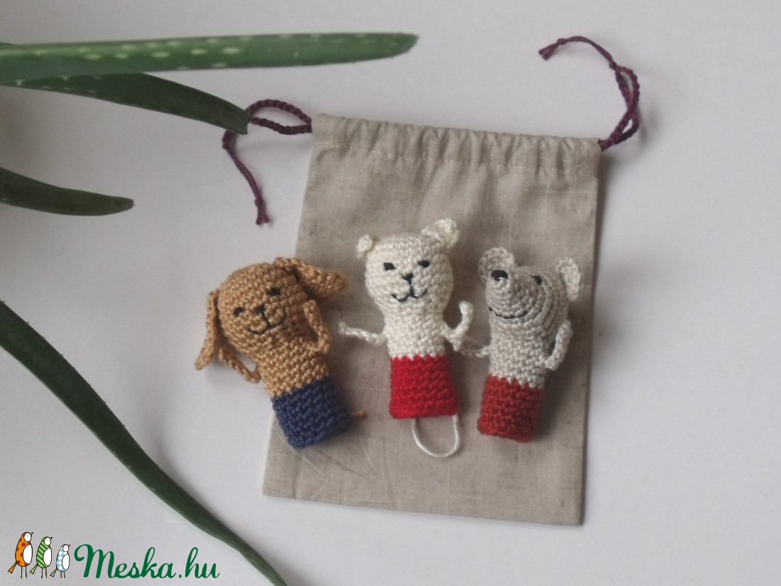 Ujjbáb készlet, barátok, kutya, cica, egér, horgolt - játék & sport - bábok - ujjbáb - Meska.hu