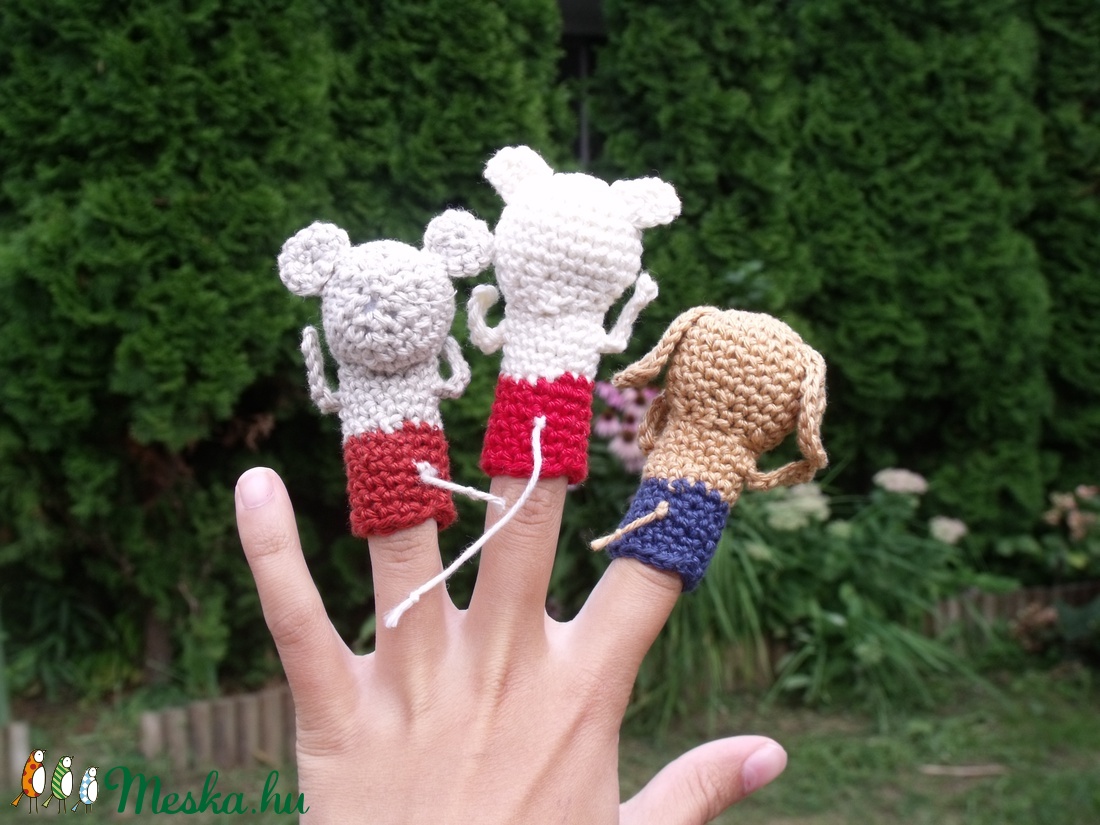 Ujjbáb készlet, barátok, kutya, cica, egér, horgolt - játék & sport - bábok - ujjbáb - Meska.hu