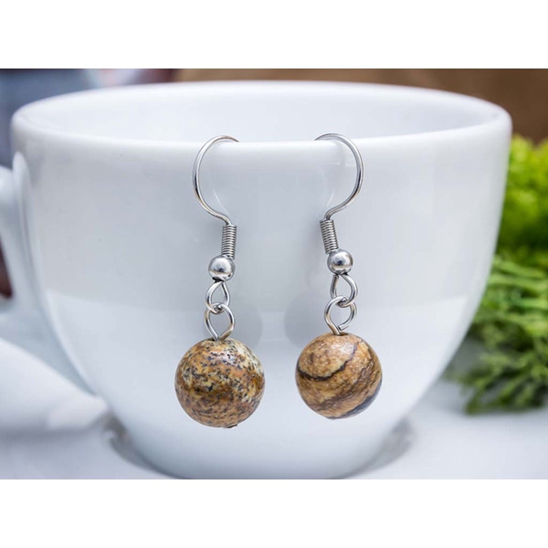 Jáspis lógós fülbevaló 8mm - ékszer - fülbevaló - lógó fülbevaló - Meska.hu