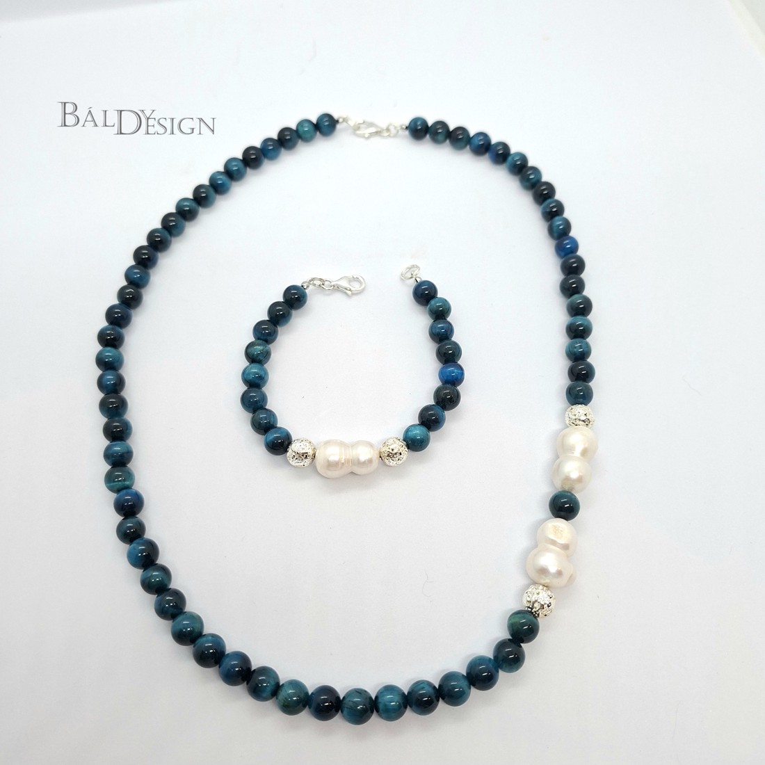 Kék tigrisszem szett gyöngy díszítéssel -  - Meska.hu