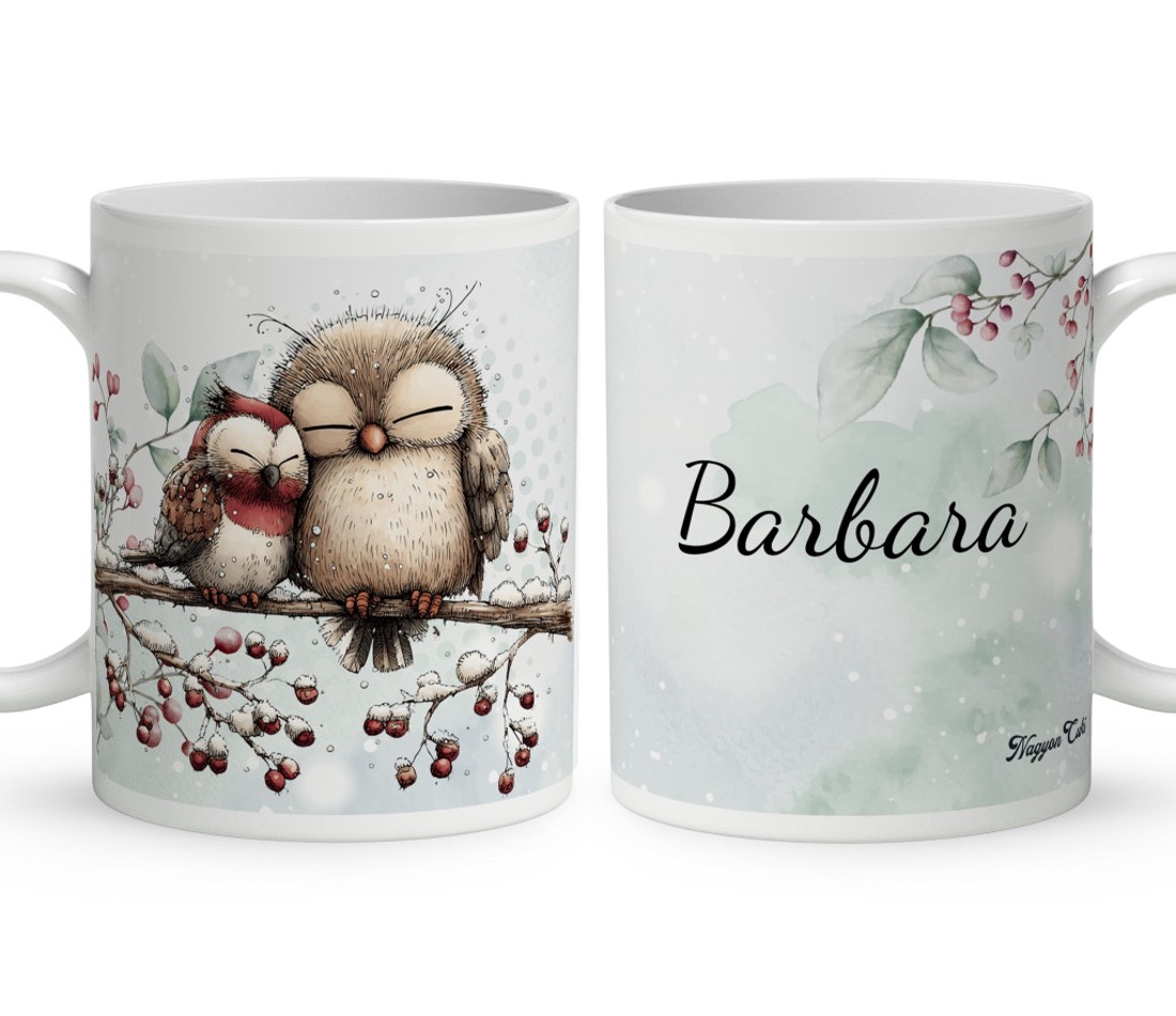 Névvel kérhető - Cuki téli baglyocskák mintás bögre - otthon & életmód - konyhafelszerelés, tálalás - tálalás - bögre & csésze - Meska.hu