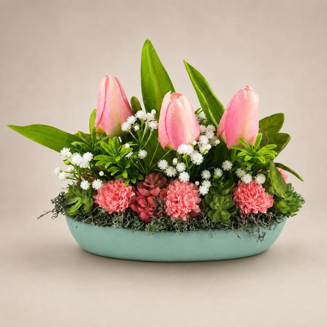 Tulipános asztaldísz csónak alakú kerámiapormánia kaspóban - otthon & életmód - dekoráció - asztal és polc dekoráció - asztaldísz - Meska.hu