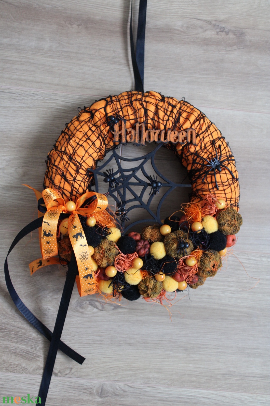 Pókos Halloween ajtódísz  - otthon & életmód - dekoráció - halloween - halloweeni ajtódíszek és ablakdíszek - Meska.hu