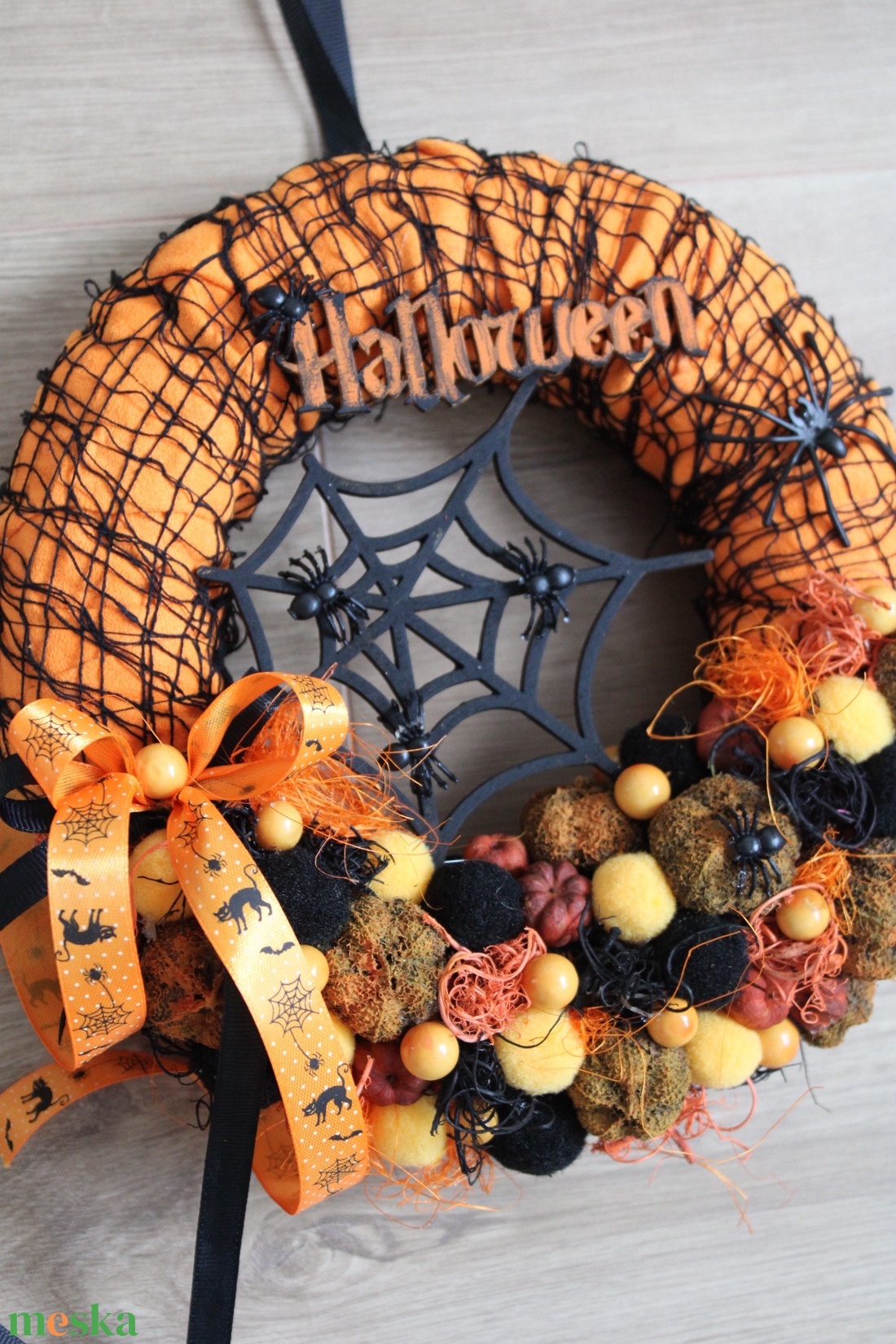 Pókos Halloween ajtódísz  - otthon & életmód - dekoráció - halloween - halloweeni ajtódíszek és ablakdíszek - Meska.hu