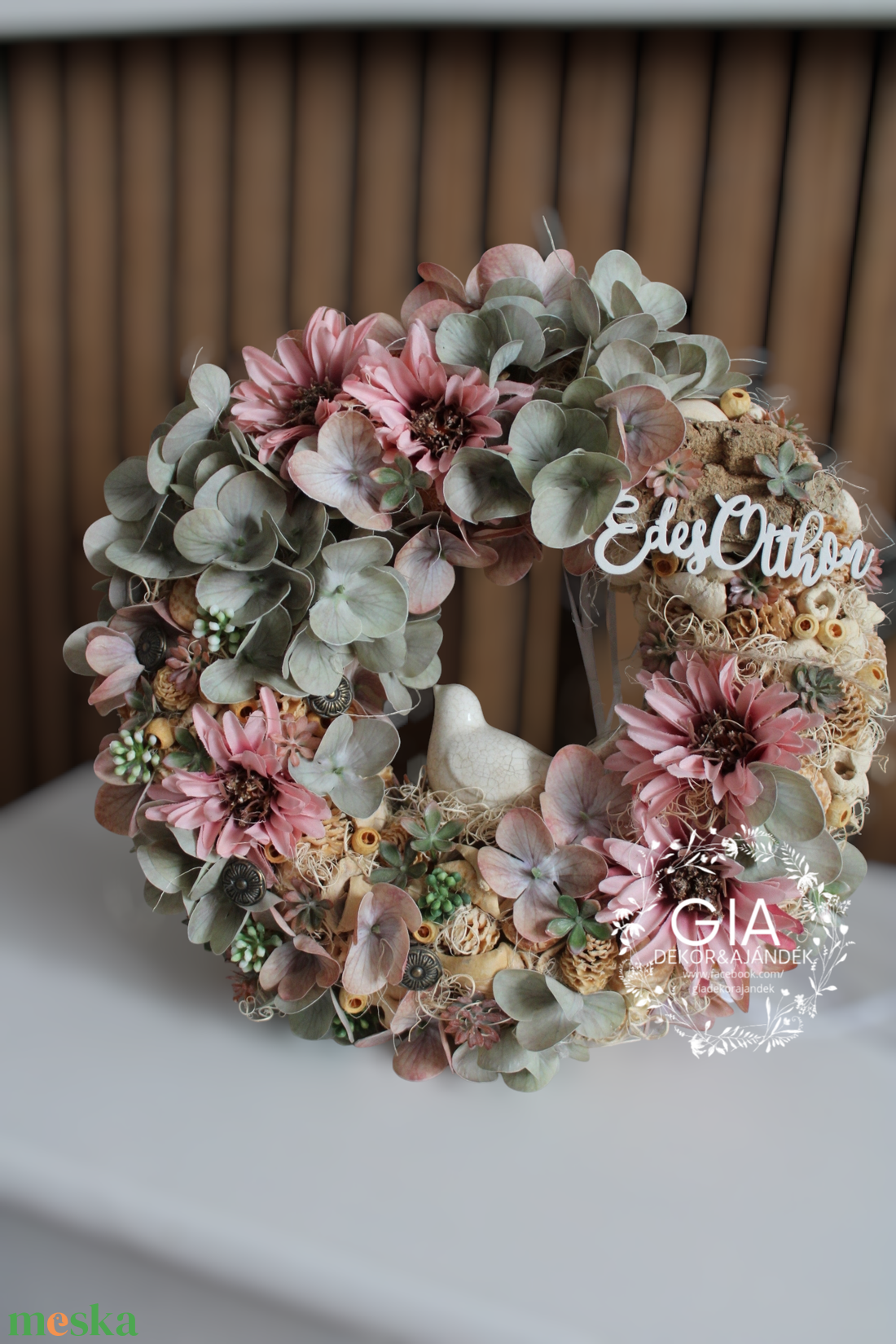 Virágos ajtódísz madárkával/ tavaszi nyári koszorú - otthon & életmód - dekoráció - ajtó- és ablak dekoráció - ajtódísz & kopogtató - Meska.hu