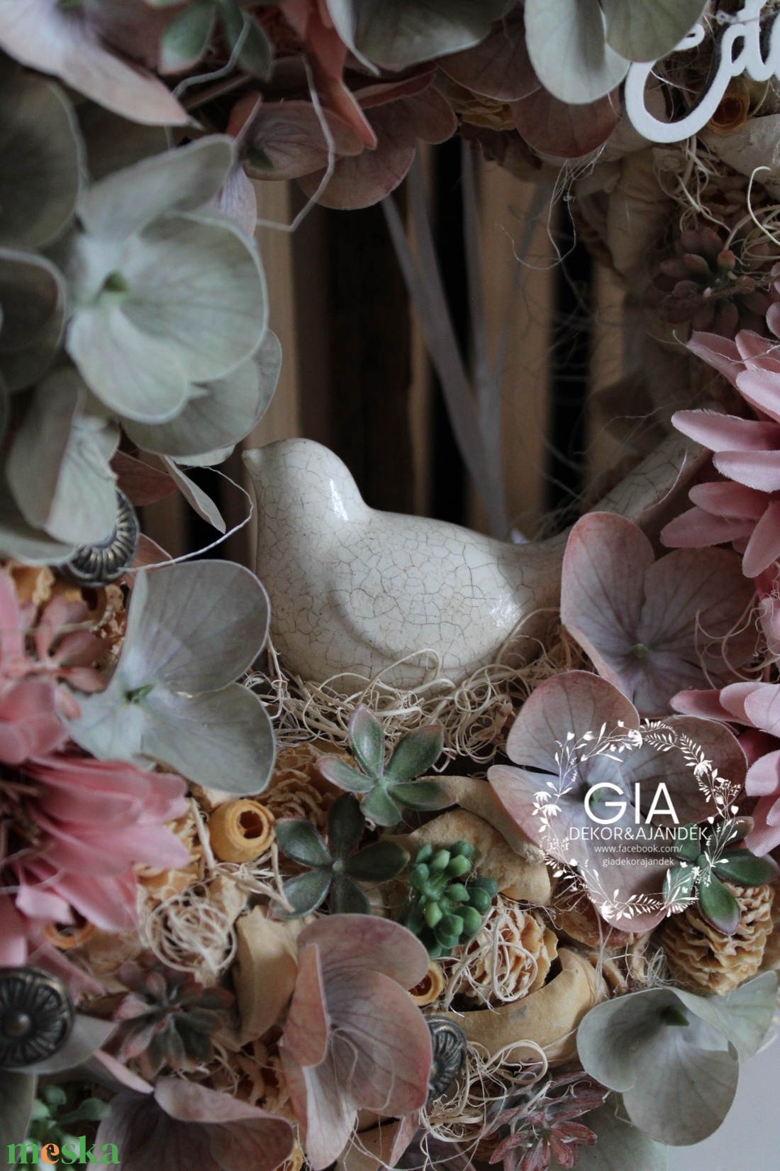 Virágos ajtódísz madárkával/ tavaszi nyári koszorú - otthon & életmód - dekoráció - ajtó- és ablak dekoráció - ajtódísz & kopogtató - Meska.hu