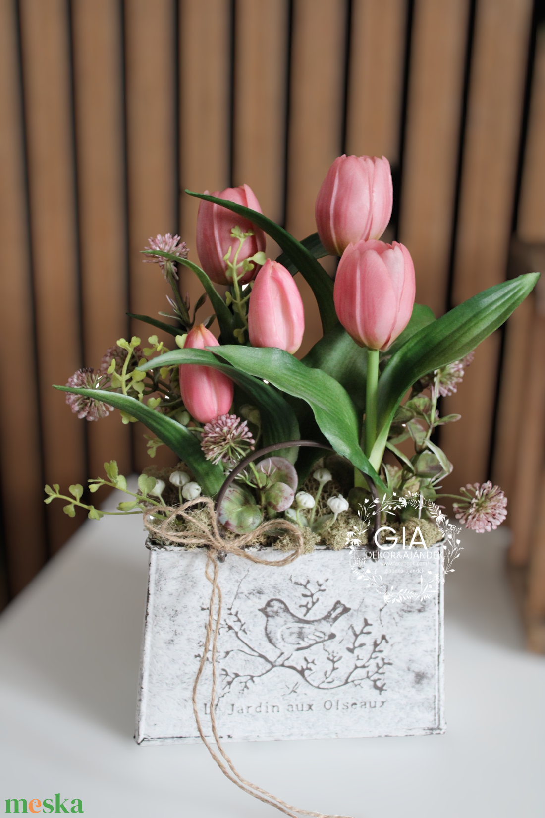 Tulipános bádog kaspós - otthon & életmód - dekoráció - asztal és polc dekoráció - asztaldísz - Meska.hu
