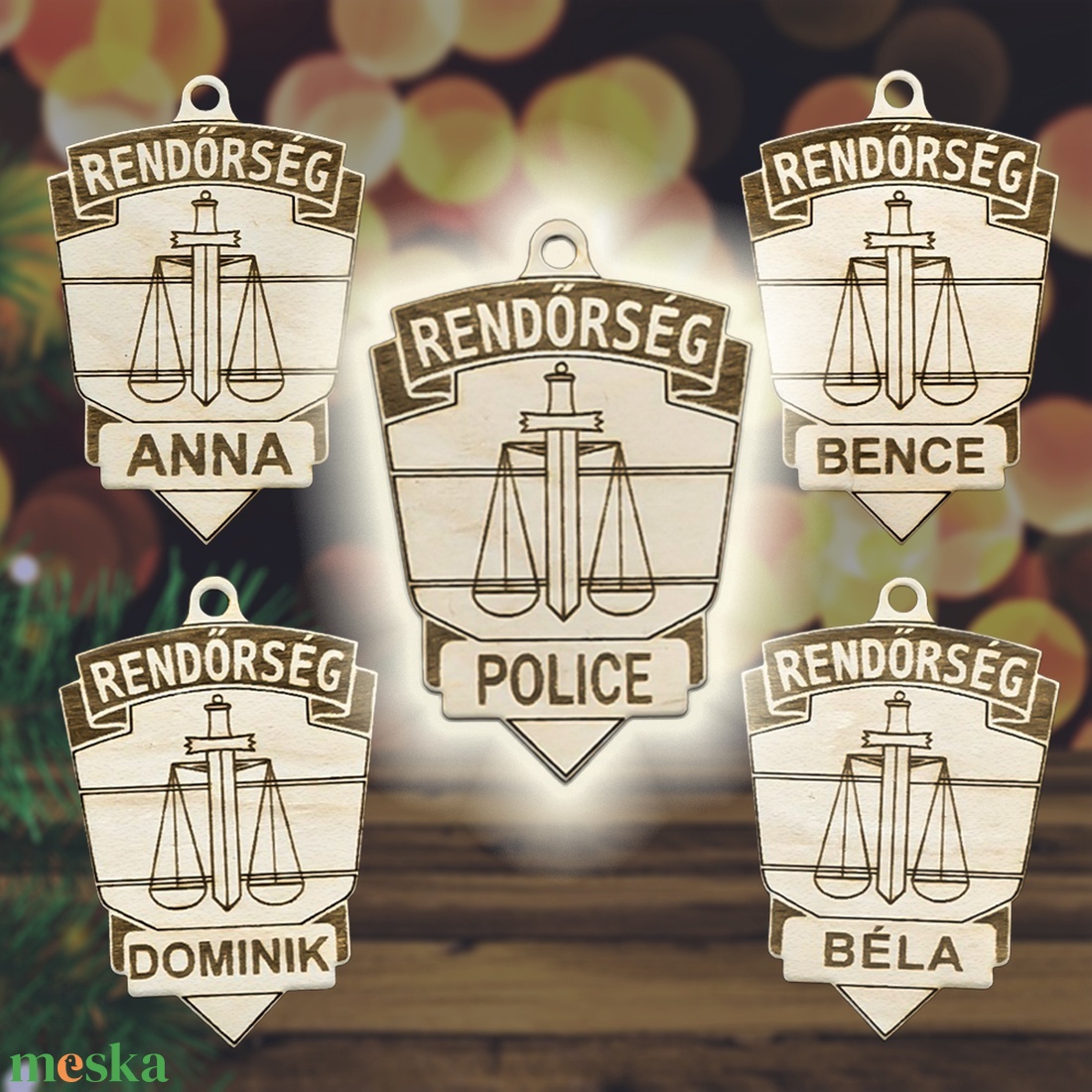 Karácsonyfadísz - Rendőrségi jelvény egyedi felirattal - karácsony - karácsonyi lakásdekoráció - karácsonyfadíszek - Meska.hu