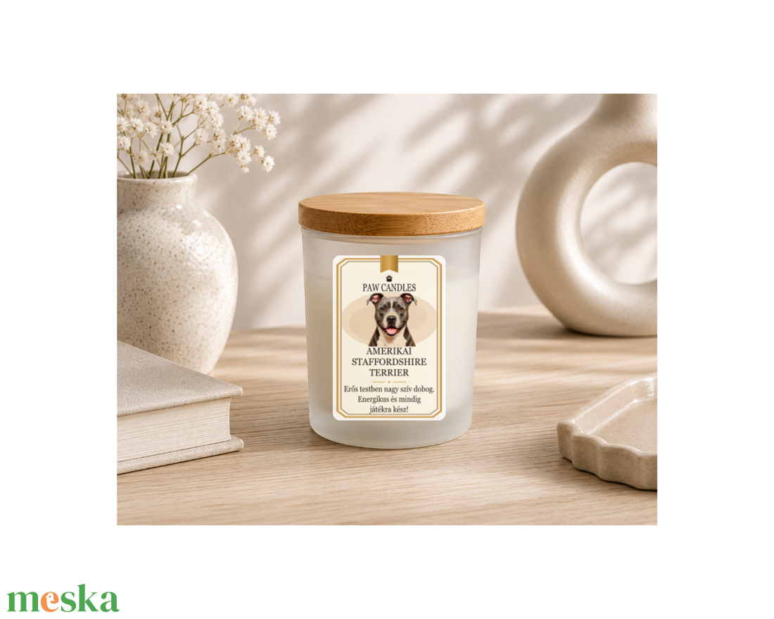 Kézműves szójaviasz illatgyertya - PAW CANDLES COLLECTION - AMERIKAI STAFFORDSHIRE TERRIER - Vanília illattal - otthon & életmód - gyertya, illat, aroma - mécses és mécsestartó - Meska.hu