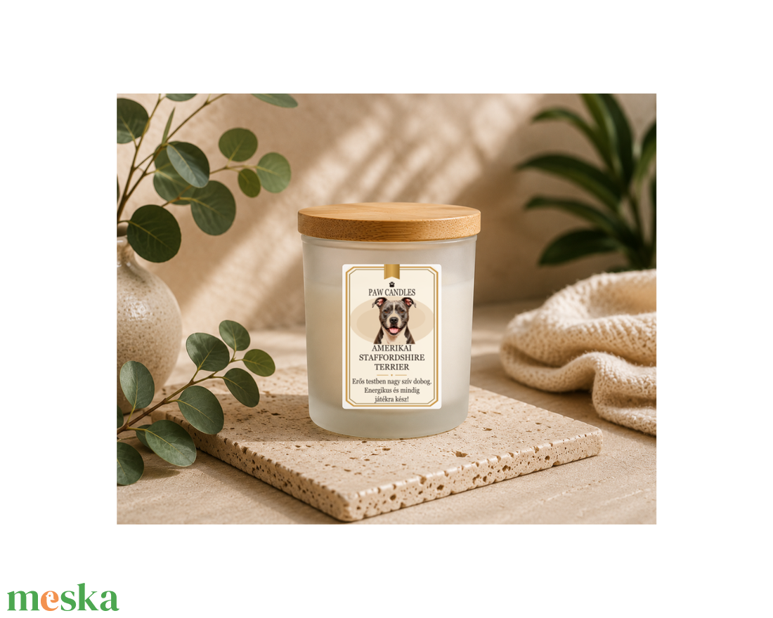 Kézműves szójaviasz illatgyertya - PAW CANDLES COLLECTION - AMERIKAI STAFFORDSHIRE TERRIER - Vanília illattal - otthon & életmód - gyertya, illat, aroma - mécses és mécsestartó - Meska.hu