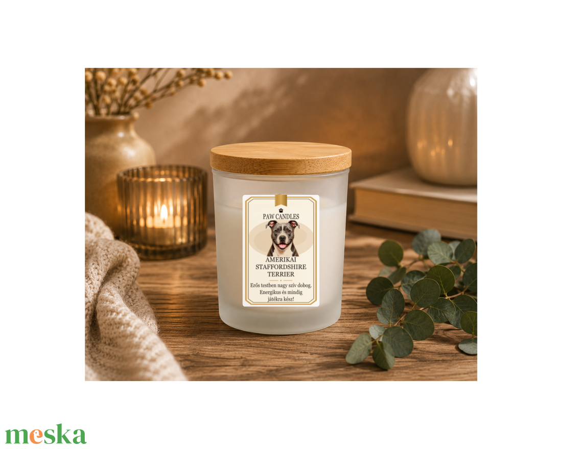 Kézműves szójaviasz illatgyertya - PAW CANDLES COLLECTION - AMERIKAI STAFFORDSHIRE TERRIER - Trópusi gyümölcs illattal - otthon & életmód - gyertya, illat, aroma - mécses és mécsestartó - Meska.hu