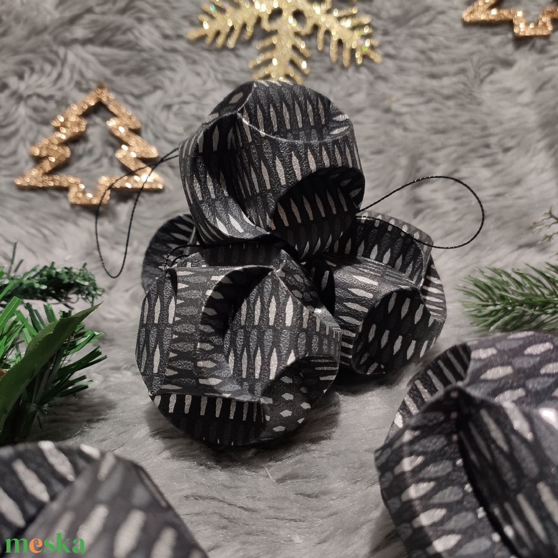 6 darabos gömb fekete, ezüst, szürke karácsonyfadísz szett CSG06017 - karácsony - karácsonyi lakásdekoráció - karácsonyfadíszek - Meska.hu