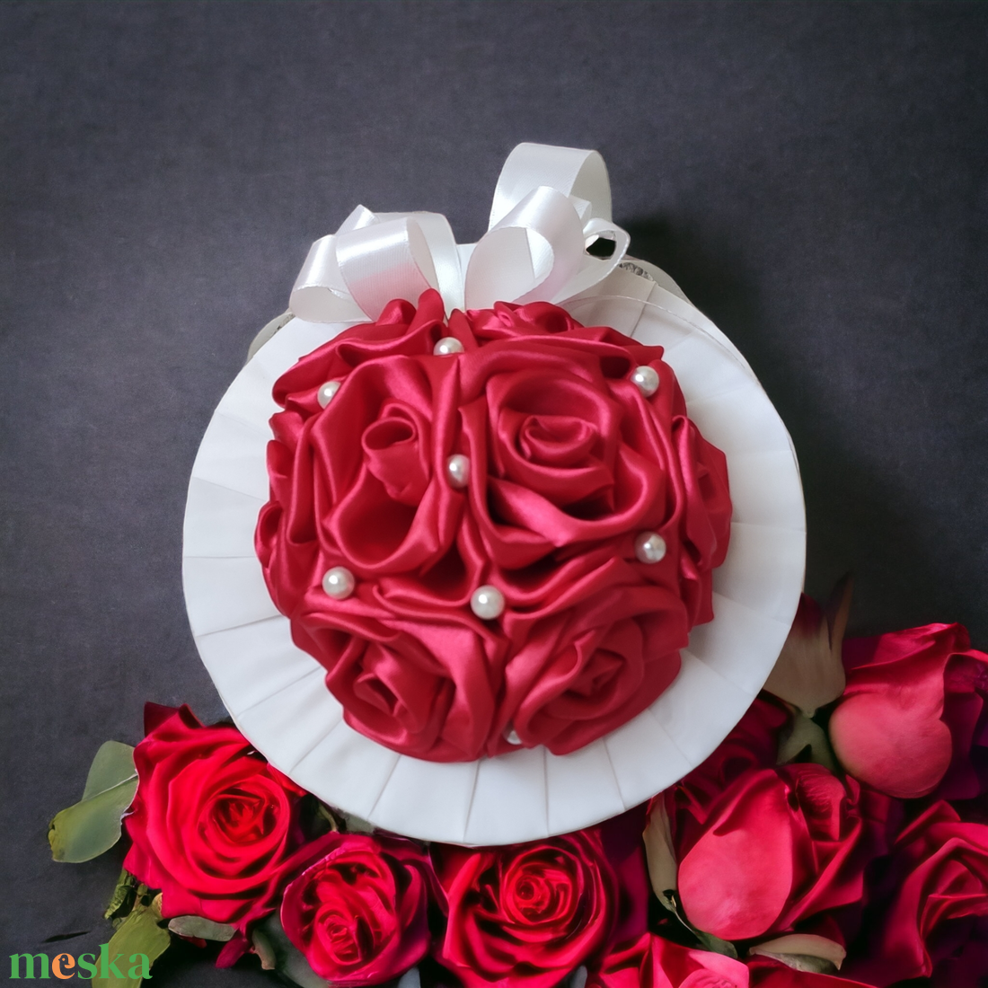 Szaténrózsa csokor - esküvő - menyasszonyi- és dobócsokor - Meska.hu