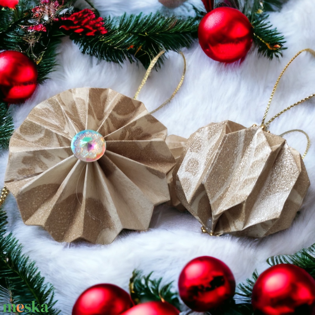 10 darabos csillámos beige színű karácsonyfadísz szett LNT10BA009 - karácsony - karácsonyi lakásdekoráció - karácsonyfadíszek - Meska.hu