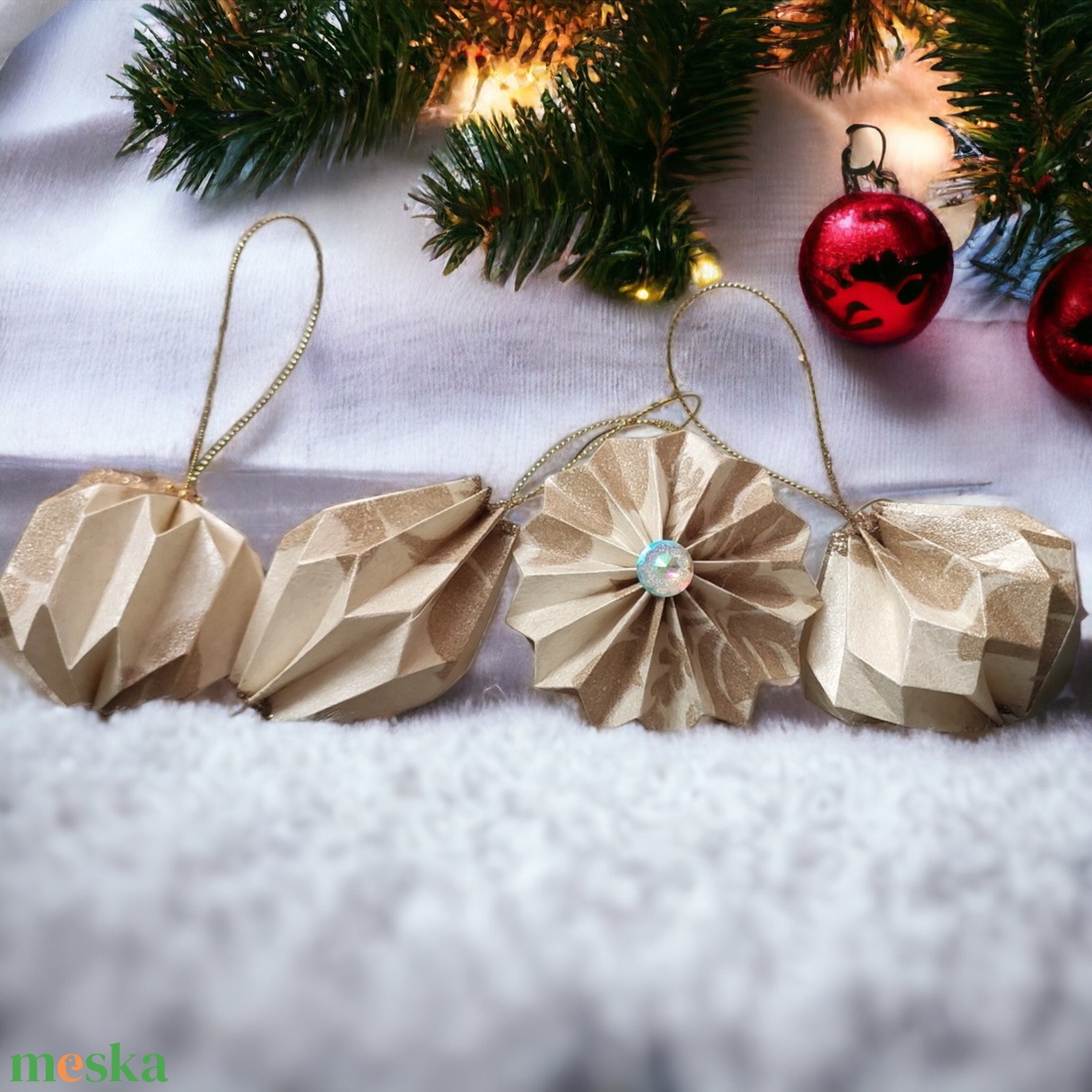 10 darabos csillámos beige színű karácsonyfadísz szett LNT10BA009 - karácsony - karácsonyi lakásdekoráció - karácsonyfadíszek - Meska.hu