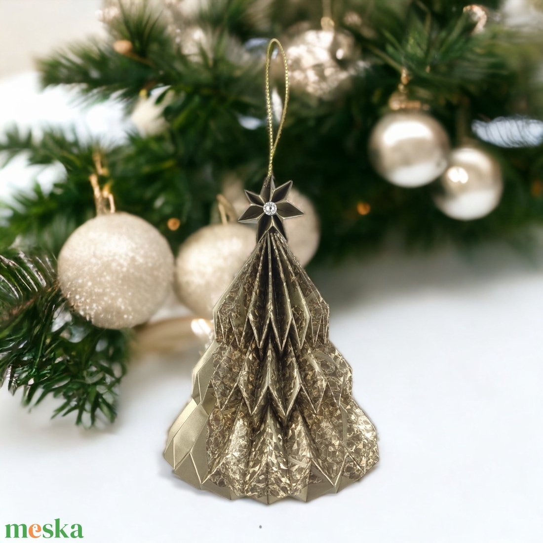 Pezsgő színű fenyőfa formájú karácsonyfadísz FF023 - karácsony - karácsonyi lakásdekoráció - karácsonyfadíszek - Meska.hu