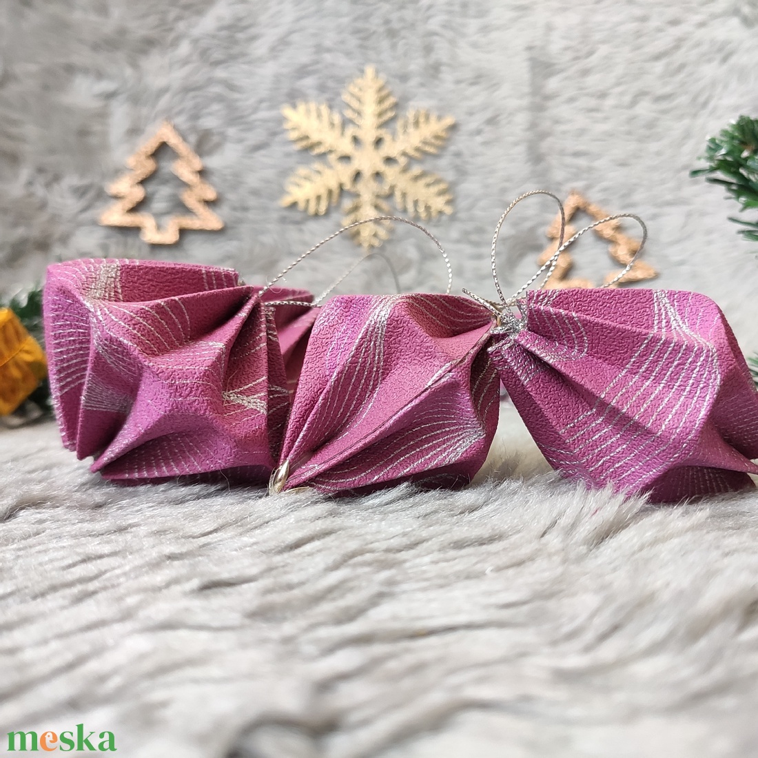 10 darabos magenta, ezüst mintás karácsonyfadísz szett LNTRS013 - karácsony - karácsonyi lakásdekoráció - karácsonyfadíszek - Meska.hu