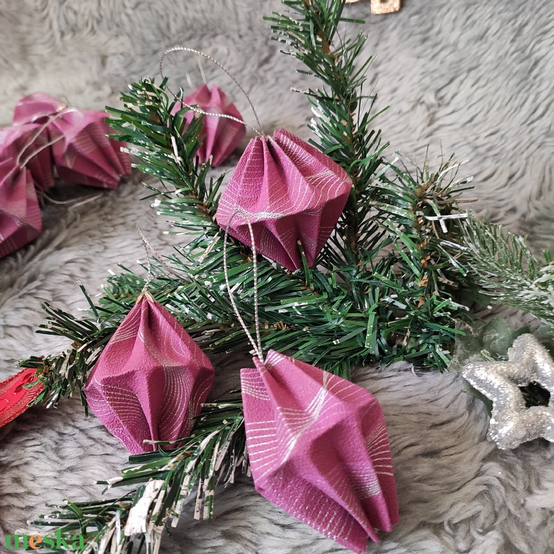 10 darabos magenta, ezüst mintás karácsonyfadísz szett LNTRS013 - karácsony - karácsonyi lakásdekoráció - karácsonyfadíszek - Meska.hu