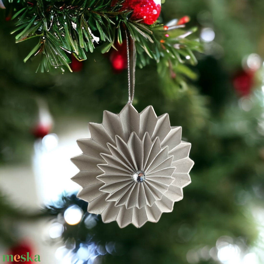 Ezüst rozetta virág formájú 2 darabos karácsonyfadísz szett ROZV2009 - karácsony - karácsonyi lakásdekoráció - karácsonyfadíszek - Meska.hu