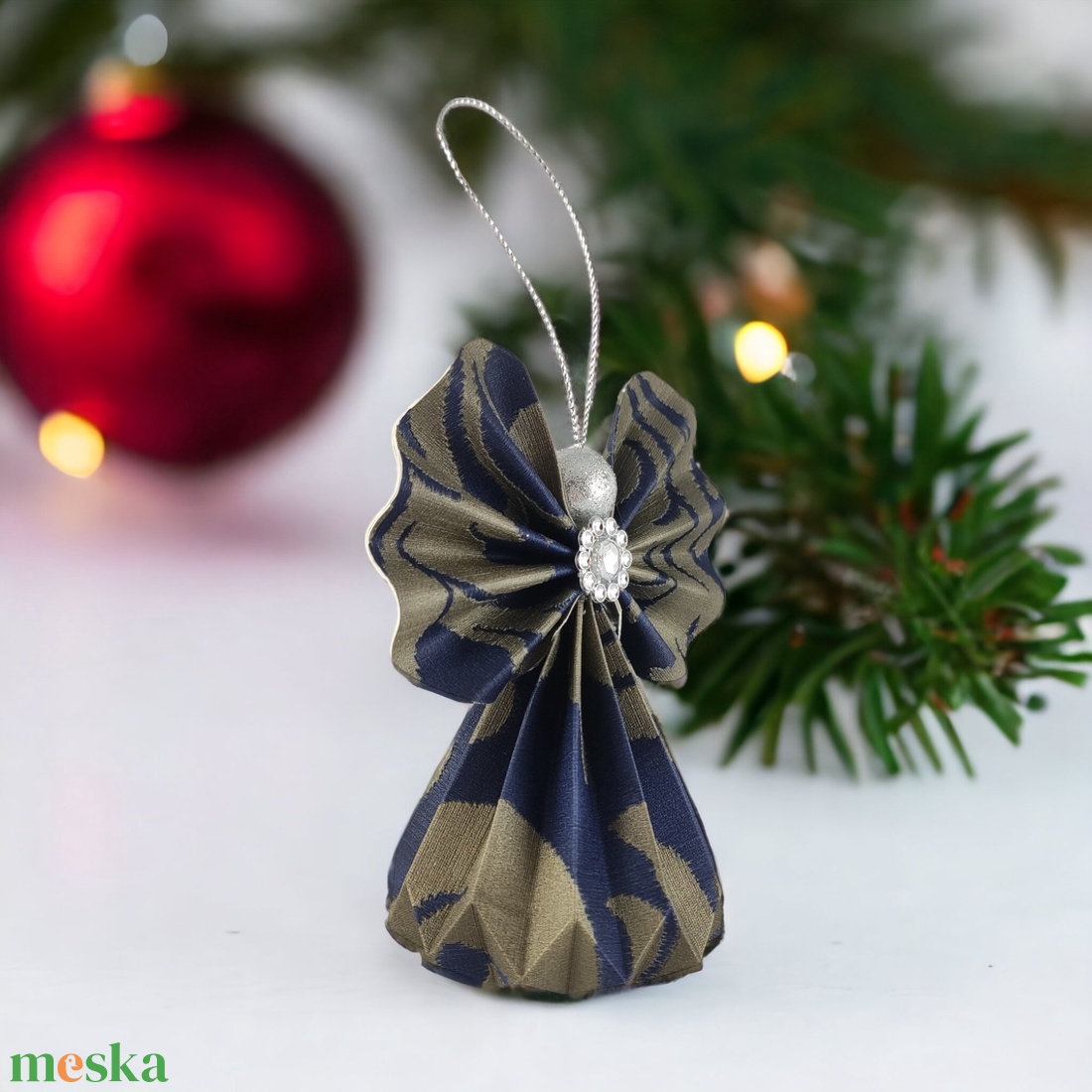 Sötétkék mintás papírangyalka PANEZ0043 - karácsony - karácsonyi lakásdekoráció - karácsonyfadíszek - Meska.hu