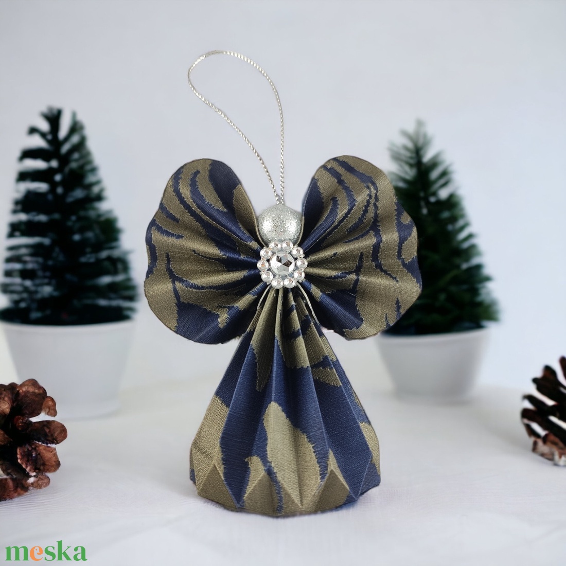 Sötétkék mintás papírangyalka PANEZ0043 - karácsony - karácsonyi lakásdekoráció - karácsonyfadíszek - Meska.hu