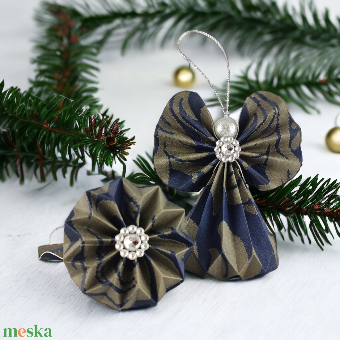 Sötétkék mintás papírangyalka PANEZ0043 - karácsony - karácsonyi lakásdekoráció - karácsonyfadíszek - Meska.hu