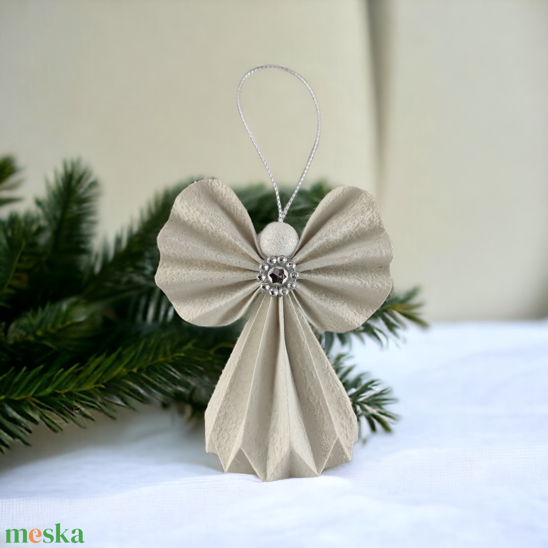 Törtfehér papírangyalka PANEZ0048 - karácsony - karácsonyi lakásdekoráció - karácsonyfadíszek - Meska.hu