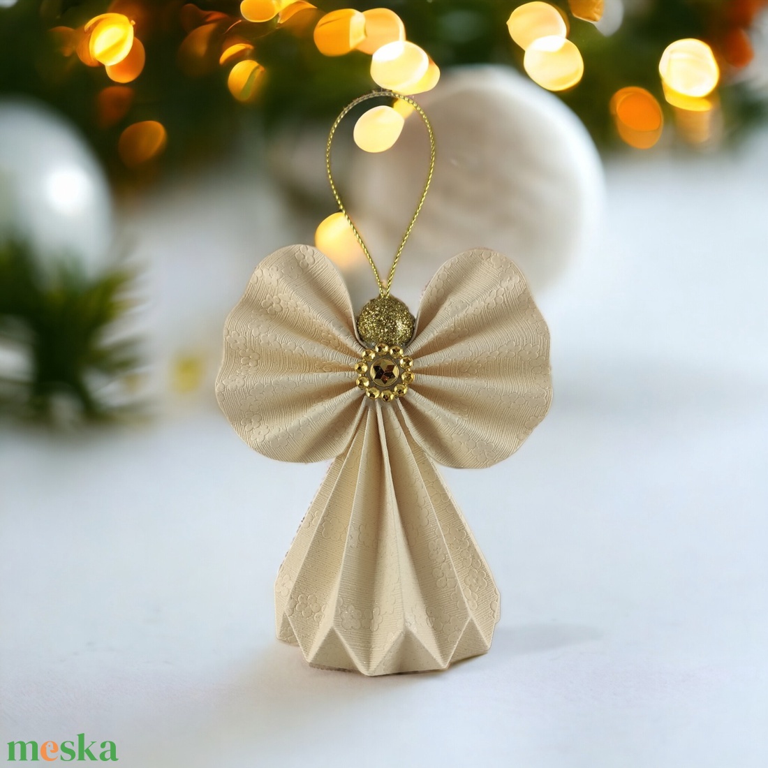 Vajszínű papírangyalka PANAR0060 - karácsony - karácsonyi lakásdekoráció - karácsonyfadíszek - Meska.hu