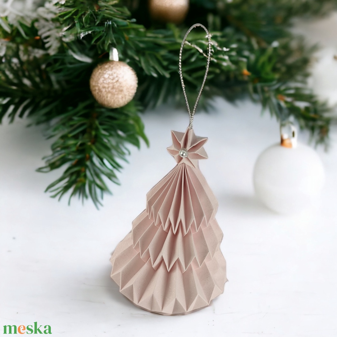 Rózsaszín csillámos fenyőfa formájú karácsonyfadísz FF066 - karácsony - karácsonyi lakásdekoráció - karácsonyfadíszek - Meska.hu