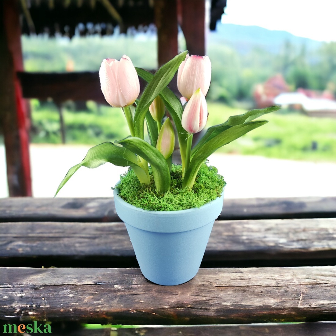 Élethű rózsaszín tulipánok kaspóban TUE521RS - otthon & életmód - dekoráció - virágdísz és tartó - csokor & virágdísz - Meska.hu