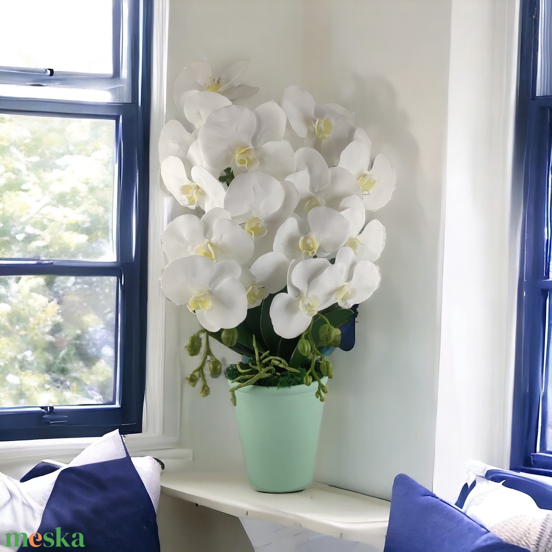 Nagy méretű fehér kétszálas orchidea OR201FH - otthon & életmód - dekoráció - virágdísz és tartó - csokor & virágdísz - Meska.hu
