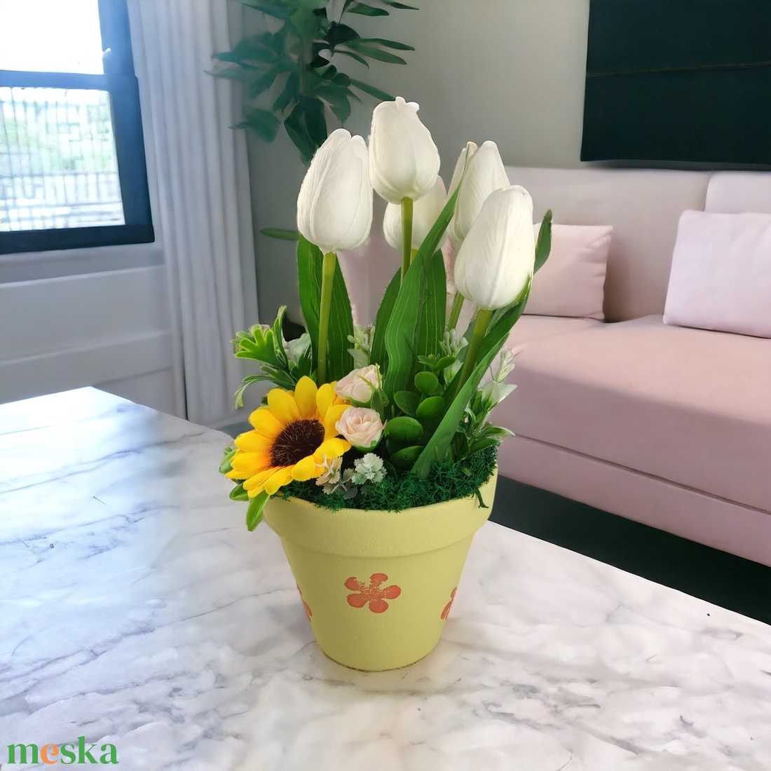Fehér tulipánok színes agyagkaspóban napraforgóval TUG546FH - otthon & életmód - dekoráció - virágdísz és tartó - csokor & virágdísz - Meska.hu Fehér tulipánok színes agyagkaspóban napraforgóval TUG546FH - otthon & életmód - dekoráció - virágdísz és tartó - csokor & virágdísz - Meska.hu