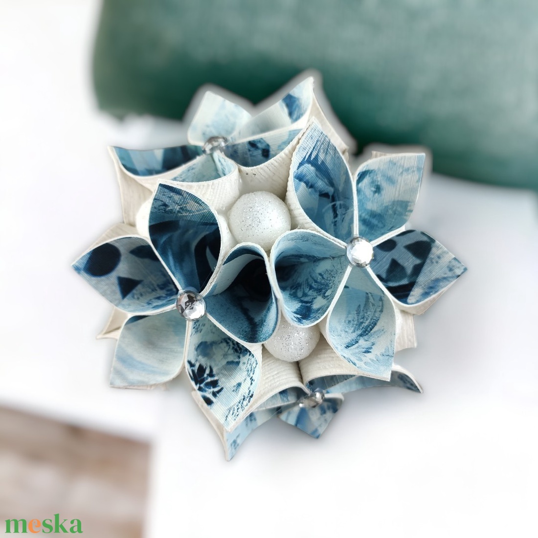 Kék fehér mintás virágfa homokfestett kézműves betonkaspóban KVF031 - otthon & lakás - dekoráció - virágdísz és tartó - csokor & virágdísz - Meska.hu