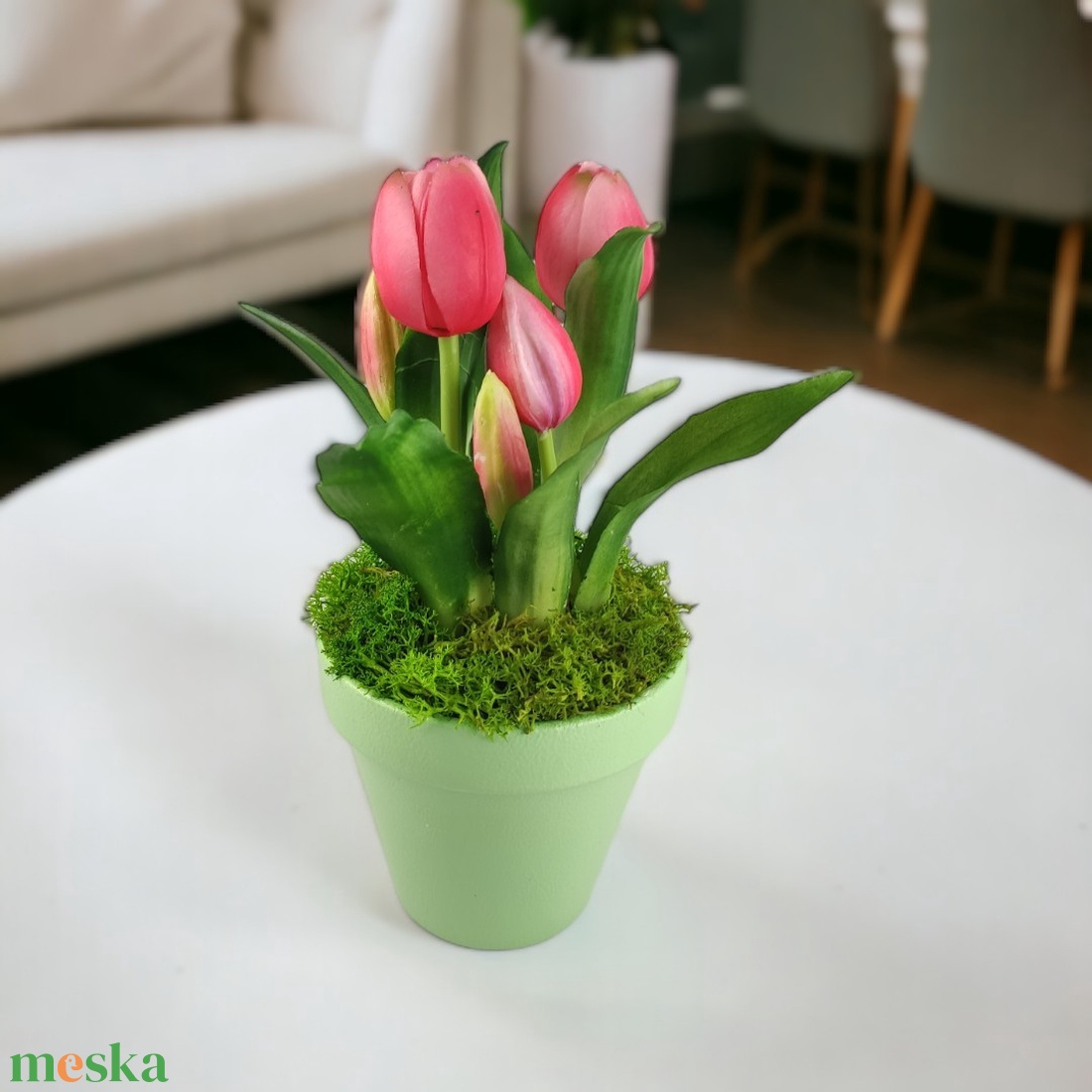 Élethű pink tulipánok kaspóban TUE526PK - otthon & életmód - dekoráció - asztal és polc dekoráció - asztaldísz - Meska.hu